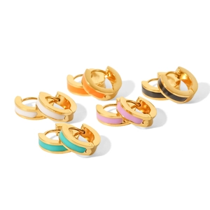 Set of colorful enamel 18K gold plated stainless steel C-shape earrings in 5 vibrant colors