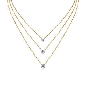Minimalist S925 silver gold necklace featuring three different sized moissanite pendants