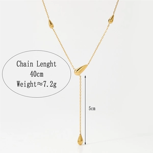 Collier minimaliste en acier inoxydable doré en Y avec pendentif goutte et mesures