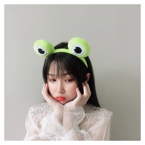 Serre-tête grenouille vert en peluche pour femme, accessoire doux pour lavage du visage