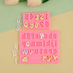 Pink silicone alphabet and number mold set for DIY fondant cake decoration