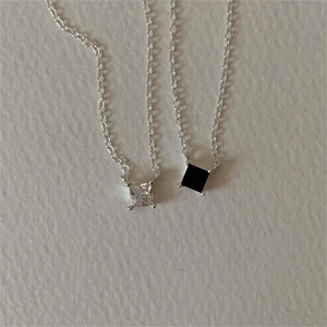 925 Sterling Silver Necklace Square Cubic Zirconia Pendant Minimalist Four Prong Setting Elegant Jewelry For Women