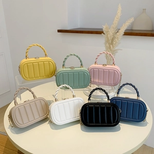 Women's Fashion PU Leather Box Bag Vertical Striped Quilted Shoulder Bag With Chain Strap Woven Handle Crossbody Bag For Lady