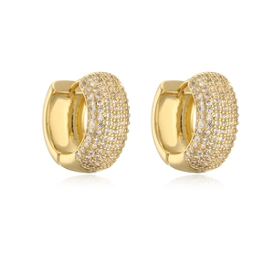 Luxurious gold plated huggie earrings with four rows of sparkling micro pave zircons