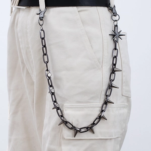 Punk style gun black metal pants chain with spikes and star pendant on jeans