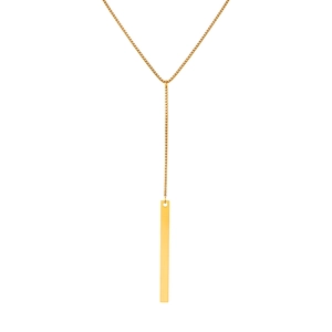 Elegant gold-tone stainless steel Y-shaped necklace with long vertical bar pendant