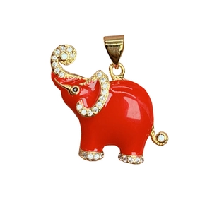 Charming red elephant pendant with gold plating and sparkling zircon stones for jewelry DIY