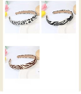 Detailed comparison of white leopard, black zebra, and brown zebra print sponge headbands