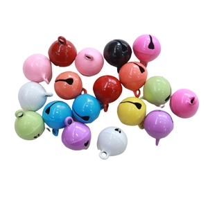 Colorful 14mm candy-colored metal bells for pet collars and keychains on white background