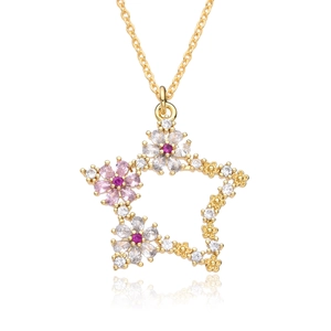 Iced out star pendant necklace with colorful zircons on a gold-plated link chain