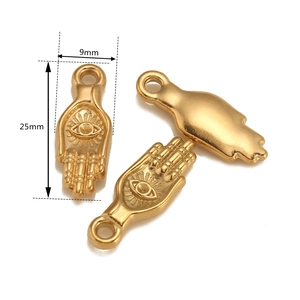 Vintage 18k gold plated Hamsa hand charms with evil eye detail, 25mm x 9mm size