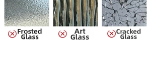 Detailed guide showing unsuitable glass surfaces like frosted, art, and cracked textures