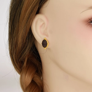 Retro 18K gold plated stainless steel stud earrings with black oval enamel drip oil inlay