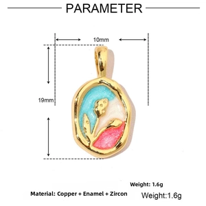 Macro detail of 18k gold plated enamel flower pendant measuring 19mm by 10mm
