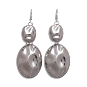 Irregular silver hammered geometric drop earrings with modern pebble shape design