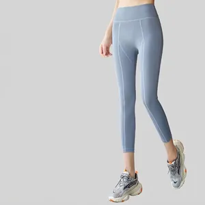 Pantalon de Yoga Taille Haute Remonte-fesses pour Femmes Contrôle du Ventre Leggings de Course Patchwork en Maille Poche Sport