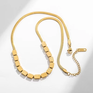 Stainless Steel LOVE Square Block Pendant Necklace For Women Gold Silver Plated Snake Chain Minimalist Fashion Jewelry