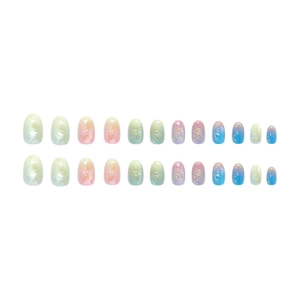 Colorful gradient cat eye press on nails with 24 pieces oval shaped false nails set