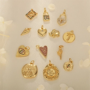 Gold Plated Copper Micro Pave Zircon Charms Pendants Bee Heart Evil Eye Designs For DIY Jewelry Making Necklaces