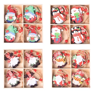 Set of 12 Christmas wooden gnome and snowman ornaments with red beads in gift boxes