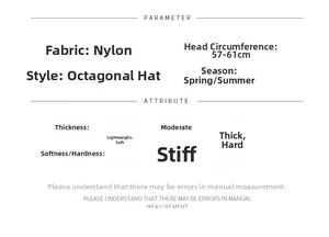 Size chart and specifications for quick-dry nylon newsboy cap with 57-61cm head size