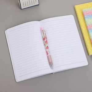 Lined notebook with iridescent sequins and 0.5mm cherry print gel pen for stationery use