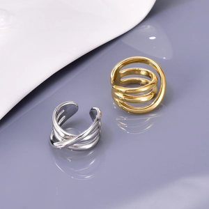 Multilayer Crossover Wrapped Open Ring Titanium Steel 18K Gold Plated Minimalist Modern Jewelry For Women