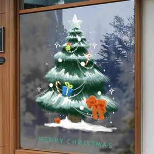 Autocollants statiques sapin de Noël vert avec texte Merry Christmas pour vitres