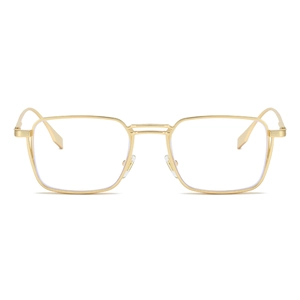 Front view of vintage gold metal square frame glasses with a minimalist aesthetic style