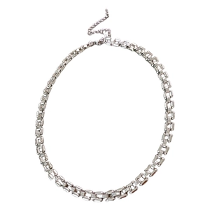 Minimalist silver geometric link chain necklace with industrial watchband style design