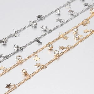 Gold and silver star chain accessory with crystal rhinestone pendants for DIY jewelry