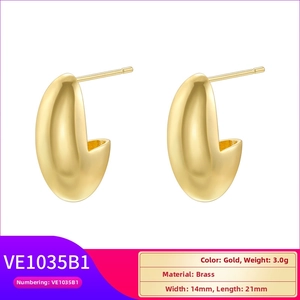 Polished hollow teardrop C-shape earrings in gold-plated brass measuring 14mm by 21mm