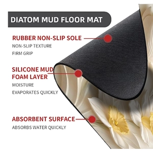 Detail showing the 3D floral bath mat with anti-slip rubber base and absorbent foam layer