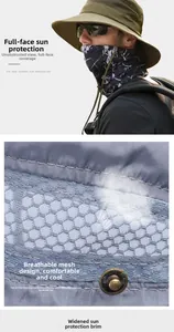 Detail of khaki outdoor sun hat with breathable mesh and protective face mask