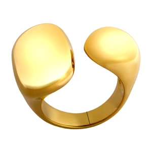 Polished gold irregular pebble open ring made of durable stainless steel for women