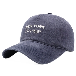 Vintage washed cotton baseball cap with New York Campaign embroidery in navy grey