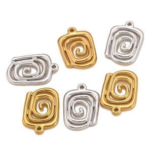 Spiral square stainless steel jewelry charms in gold and silver finish set of six