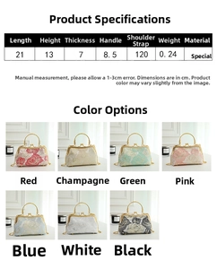 Size chart showing 21x13x7 cm dimensions for the Chinese style cheongsam evening bag
