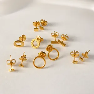 Set of 14K gold-plated stainless steel stud earrings with elegant hammered textures