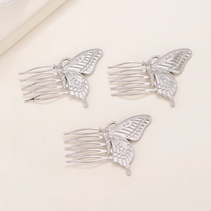 Elegant silver metal butterfly hair comb with intricate cutout details for women