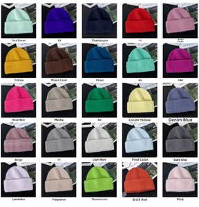 Detailed grid view showcasing 25 available colors for the fuzzy knit beanies