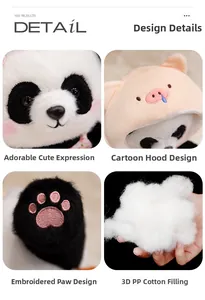 Detail of plush panda toy showing pink paw embroidery and soft 3D PP cotton stuffing