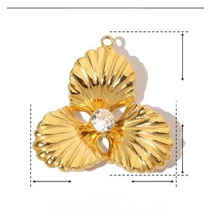 Detail view of flower pendant measurements showing 24mm height in gold stainless steel
