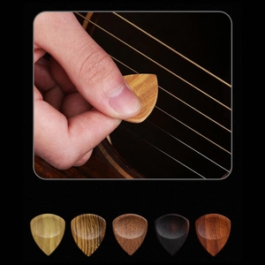 Handmade solid wood guitar pick set with five natural grain styles for musicians