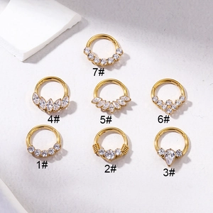 Titanium Hinged Clicker Ring Cubic Zirconia Inlaid Ear Cartilage Piercing Jewelry Nose Septum Hoop Fashion For Women