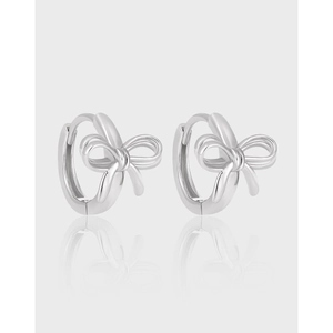925 Sterling Silver Bowknot Hoop Earrings For Women Minimalist Ins Style Electroplated Fashion Elegant Silver Gold Ear扣 Jewelry