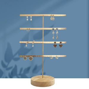 Jewelry Display Stand Metal Earring Organizer Holder With Wooden Base Tiered Iron Art Rack For Home Decor