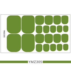 Detail view of solid green toe nail polish stickers set with YMZ2305 model markers