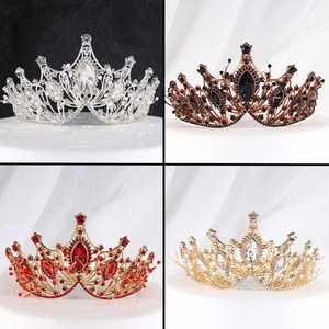 Handmade Baroque Bridal Tiara Crown Alloy Rhinestone Crystal Elegant Wedding Pageant Hair Accessories For Women
