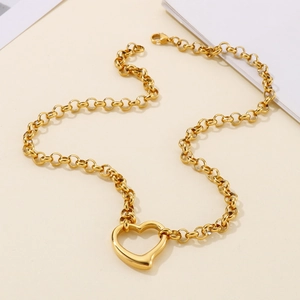 Set gioielli in acciaio inossidabile dorato con collana e bracciale con pendente a cuore